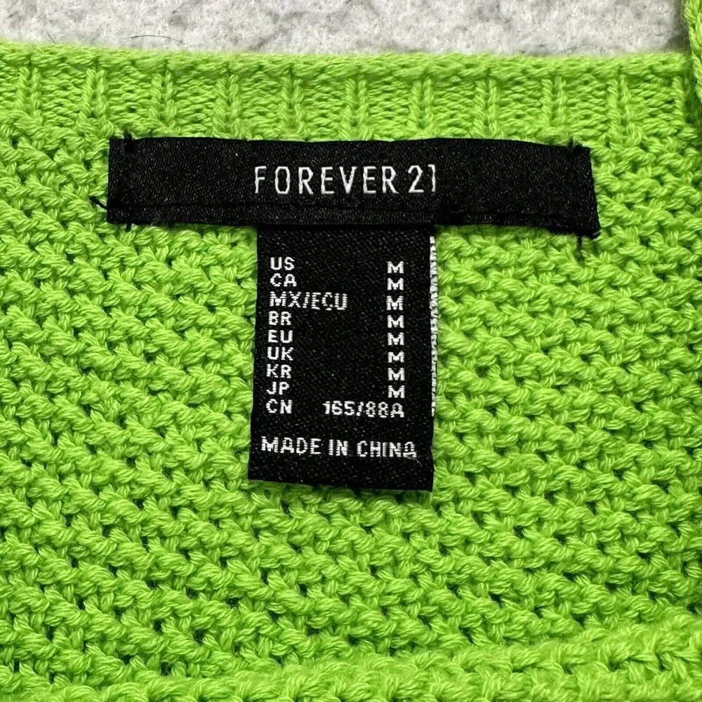 Forever 21 Women's Medium Sleeveless Cropped Tank Top Knit Lime Green Cotton - Picture 6 of 12